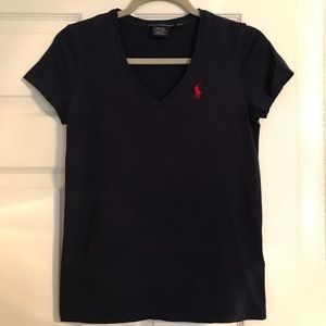 Ralph Lauren Sport Navy V-Neck Cap Sleeve T-Shirt